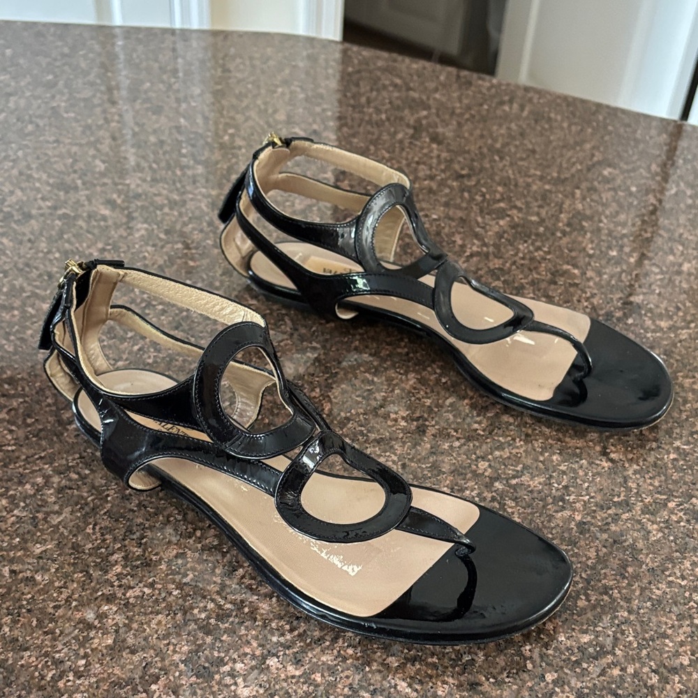 Valentino Garavani Ladies Black Patent Gladiator Sandals-7 - Picture 2 of 10